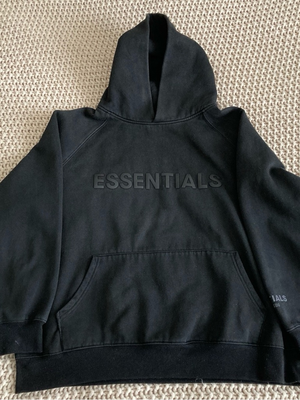 Essentials Black Hooded Sweatshirt with Embossed Chest Logo